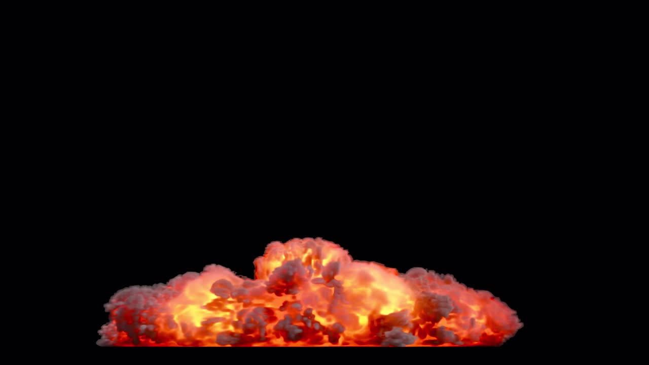 Massive fire nuclear atom explosion on transparent background