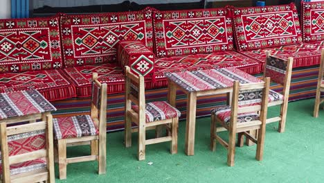 outdoor cafe with traditional seating and patterns