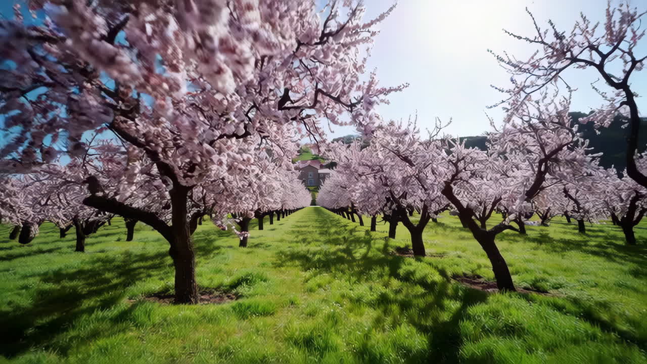 Blooming Almond Trees in a Row