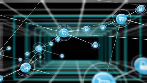 Animation-of-network-of-connections-on-black-background