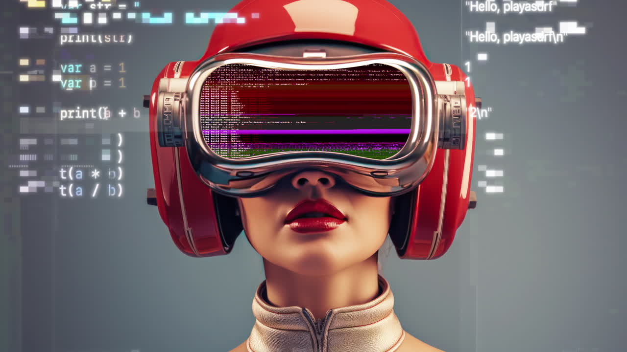 vr 헤드과 함께 여성 생성 a.i.