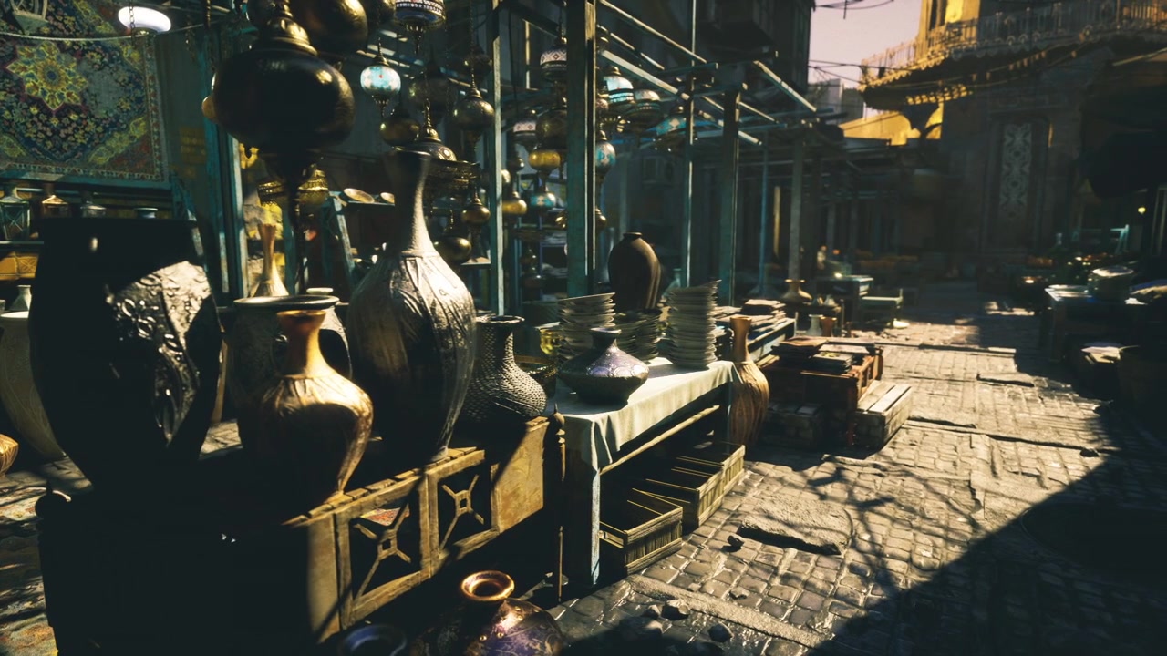 Traditional lanterns illuminate lively medina pathways distinctly