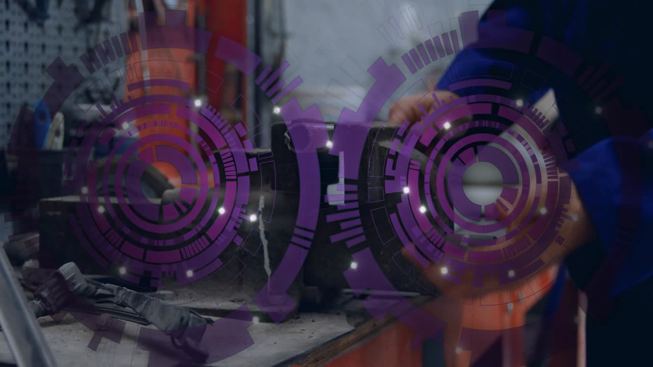 Worker reaching in, checking clamped part, tightening vise jaws, securing fit, HUD staying