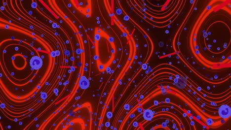 Animation-of-violet-cells-over-red-background-with-waves