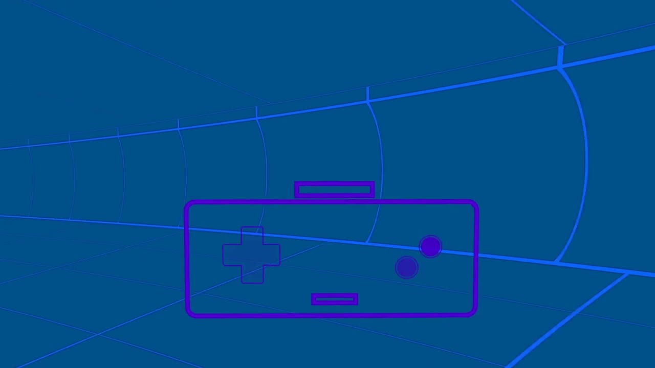 파란색 공간에 있는 게임 패드의 애니메이션