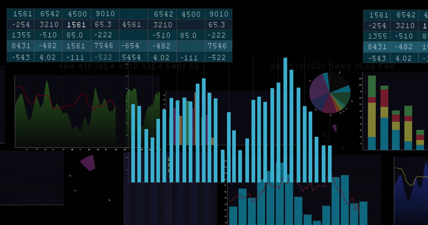 Animation of data processing over black background
