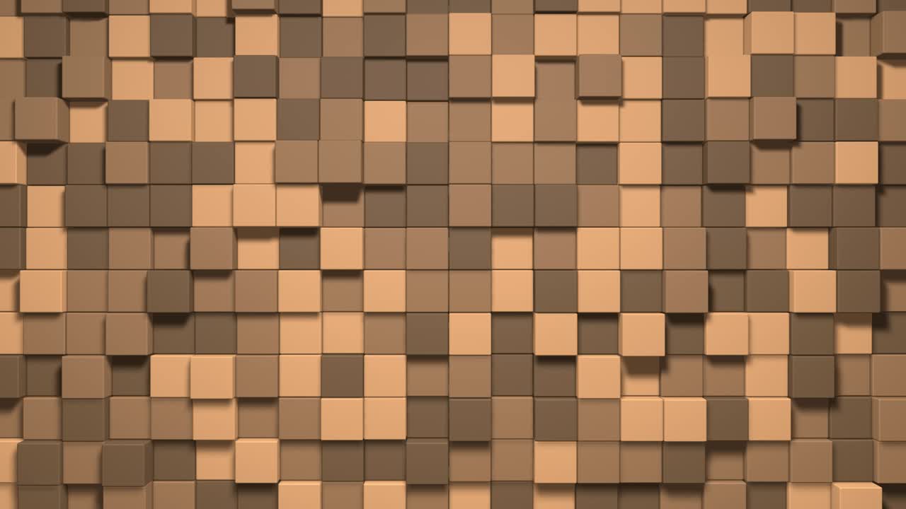 3d cubos abstractos bucle. videojuego isométrico patrón de ondas de mosaico geométrico. construcción de paisajes de colinas utilizando bloques marrones. animación 4k