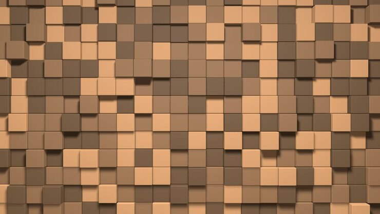 3D Abstract cubes loop. Video game isometric geometric mosaic waves pattern. Construction of hills landscape using brown blocks. 4K animation