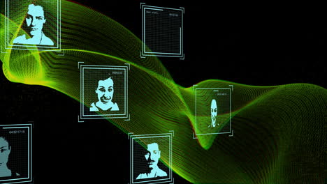 animación de la red de fotos digitales y malla verde sobre fondo negro
