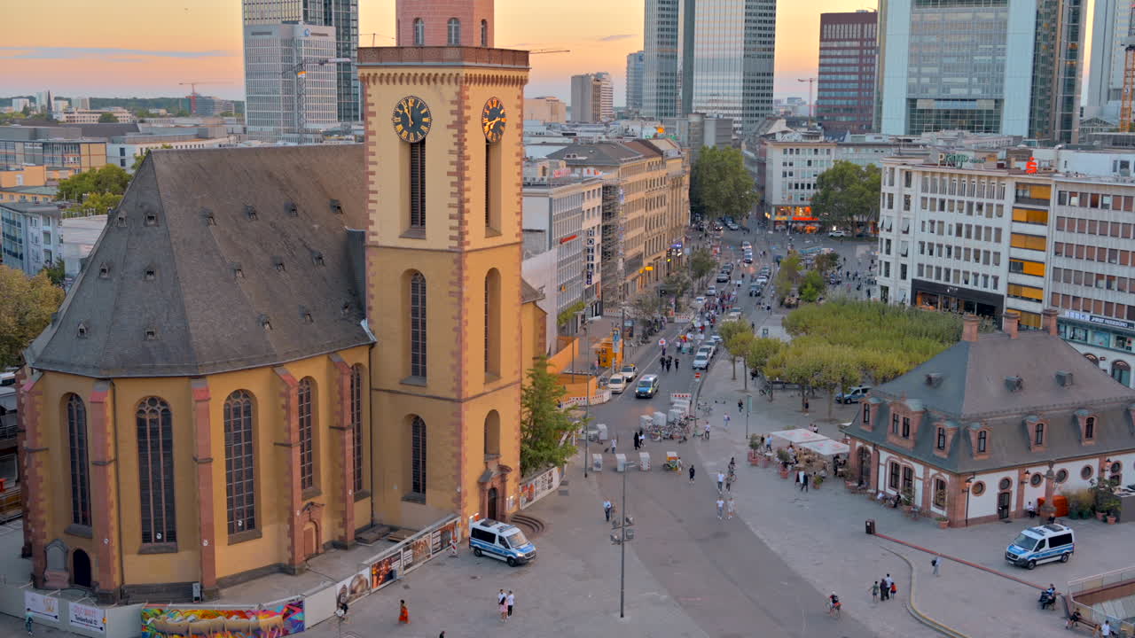 Frankfurt, Germany - November 13, 2022: Aerial view of the Hauptwache plaza in the city centre