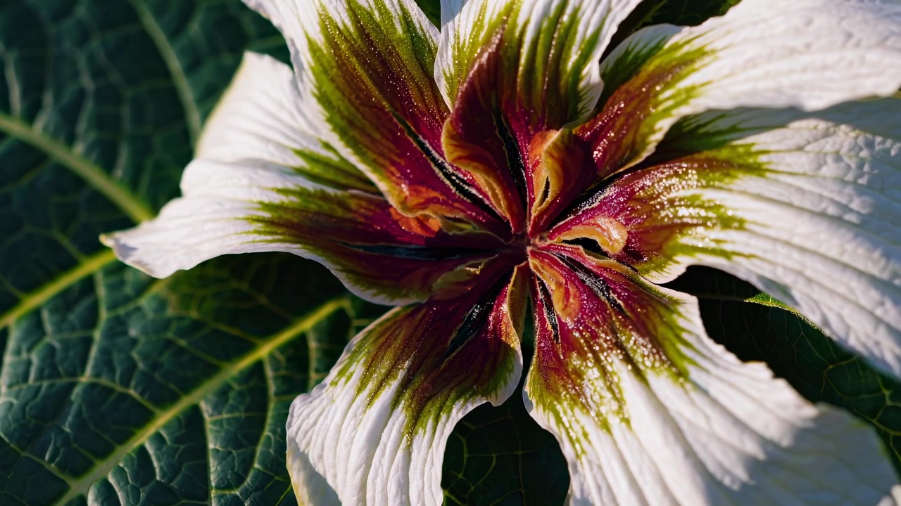 Time lapse di un fiore bianco e verde che sboccia