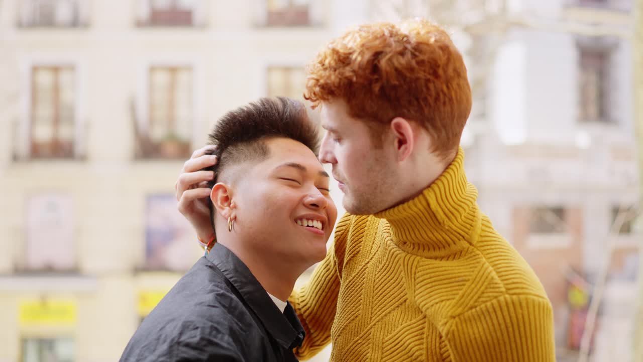 Affectionate moment between a gay couple