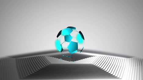 Animation-of-3d-football-shape-over-concentric-grey-hexagonal-lines-and-grey-background