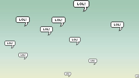 animación de texto lol en burbujas de habla y procesamiento de datos en fondo verde