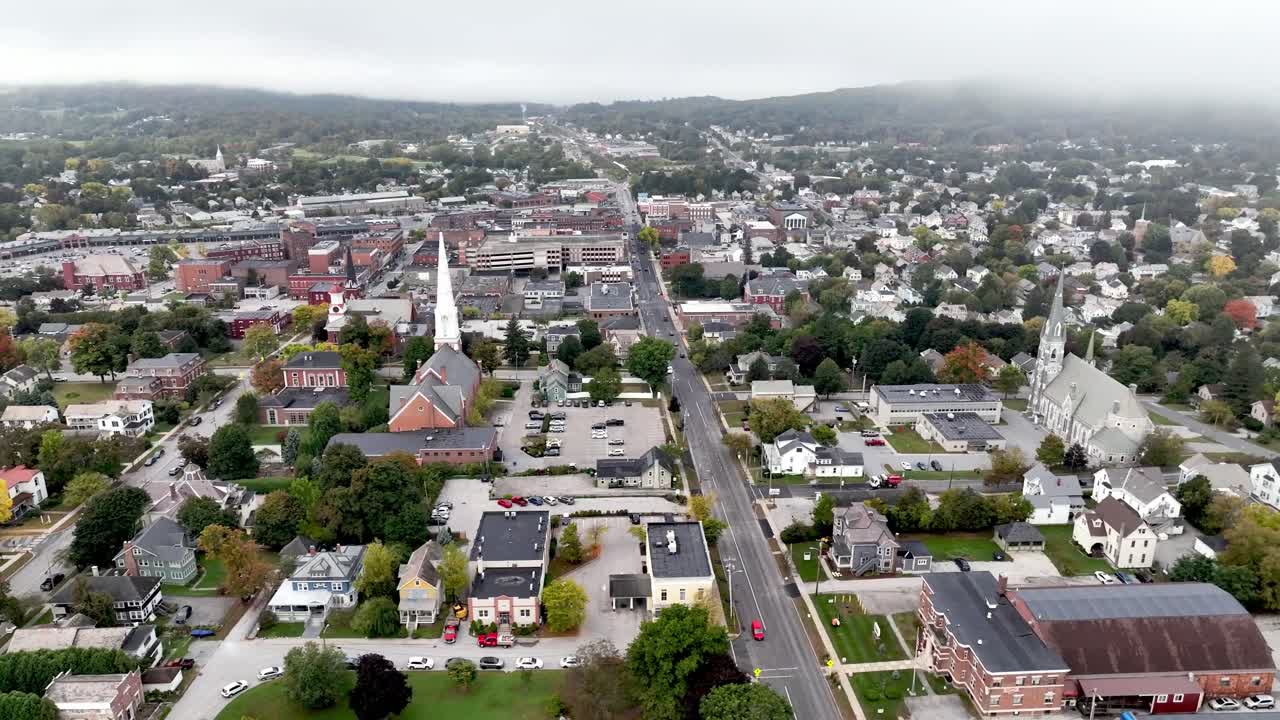 Aerial View of a Small Town in Autumn