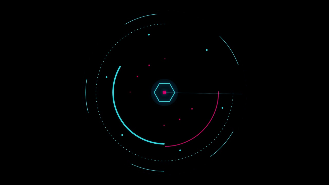 Abstract Digital HUD Interface with Rotating Circular Elements