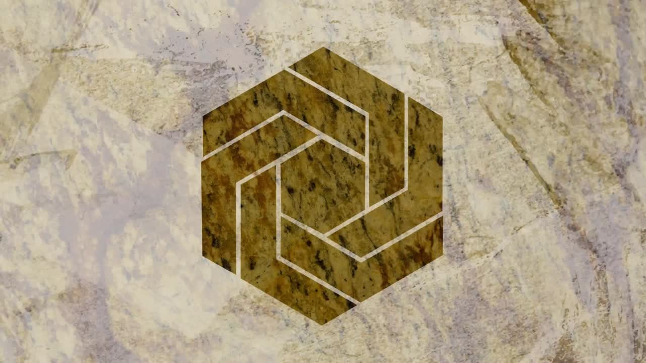 diseño de forma hexagonal contra un fondo marrón con textura