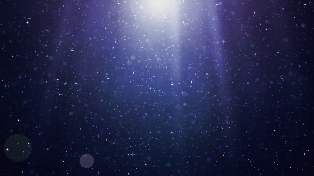 Scintillating glitter particles floating through billowing smoke with radiant light beams creating mystical and festive atmosphere