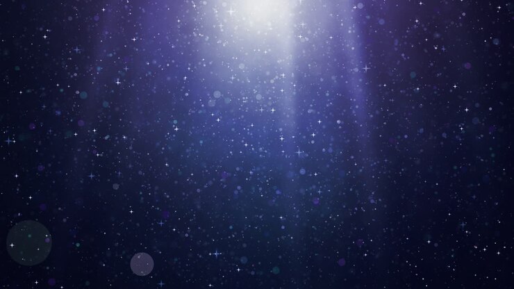Scintillanti particelle di glitter che fluttuano attraverso fumo denso con raggi di luce radiosi che creano un'atmosfera mistica e festosa