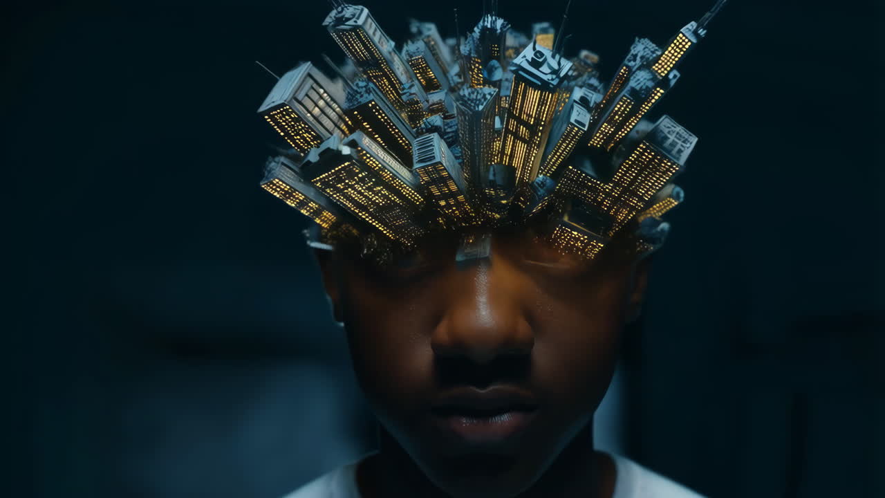 A Cityscape Growing from a Person's Head