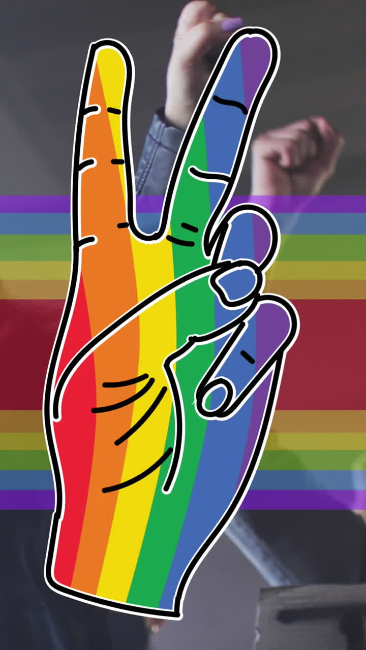 animación de la bandera del arco iris y entrega de manifestantes afroamericanos de sexo femenino y masculino