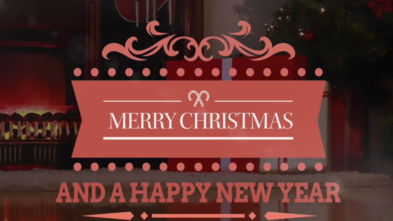 animación de feliz navidad y feliz año nuevo en la etiqueta sobre regalos