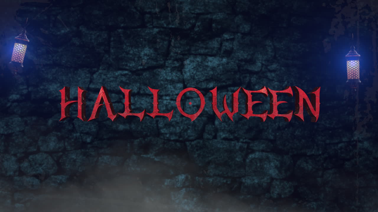 halloween en la pared en la ciudad vieja con luz