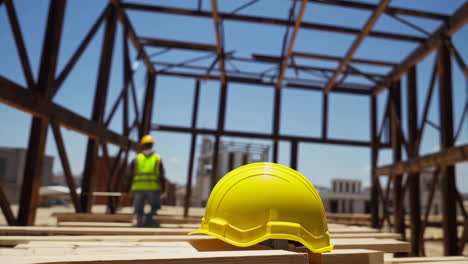 construction site with safety helmet