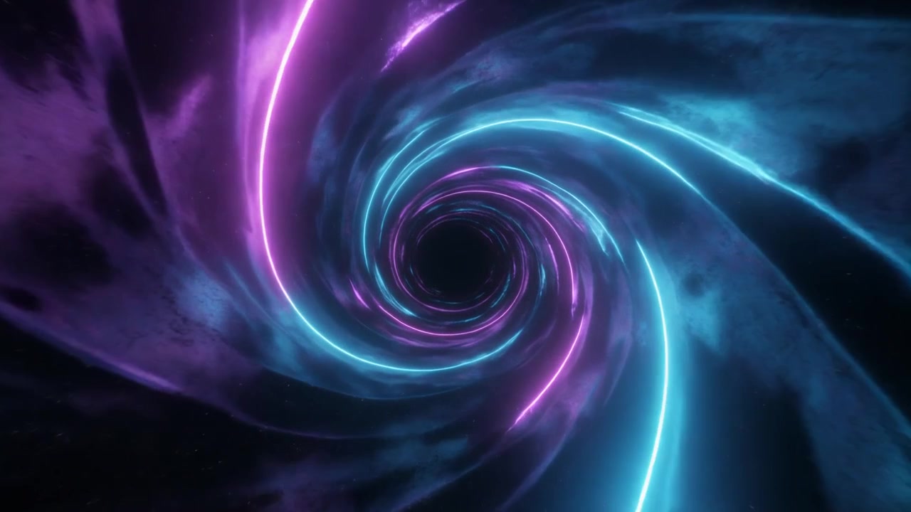 Abstract Cosmic Wormhole with Glowing Blue and Purple Light Trails