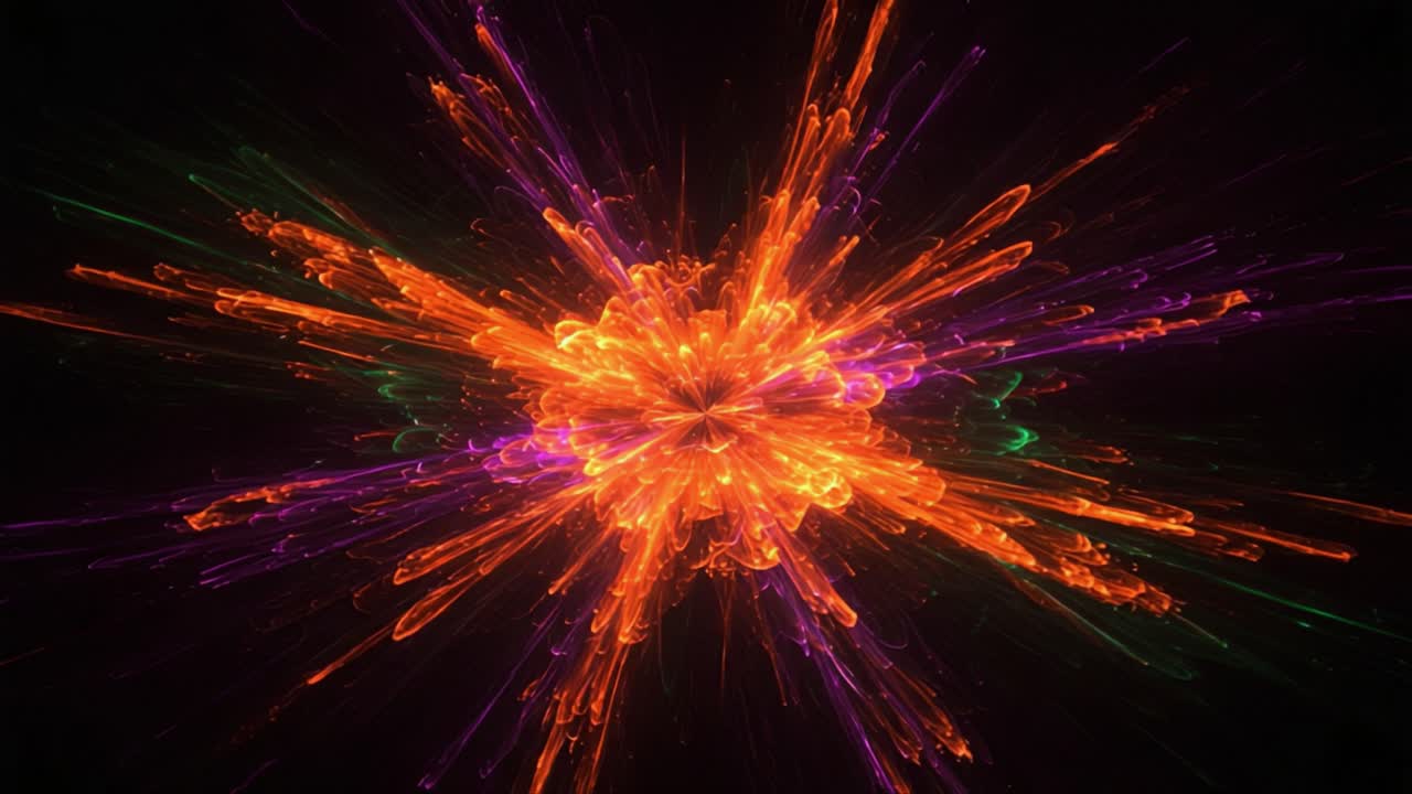 Vibrant Explosion of Colorful Light Particles Creating a Stunning Visual Impact in a Dark Space, Evoking Energy and Movement