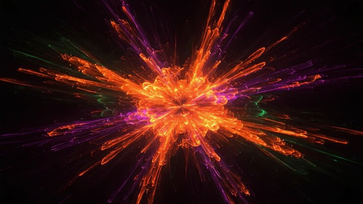 Vibrant Explosion of Colorful Light Particles Creating a Stunning Visual Impact in a Dark Space, Evoking Energy and Movement