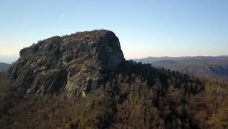 aerial drone footage of table rock mountain near linville gorge in the mountains of north carolina