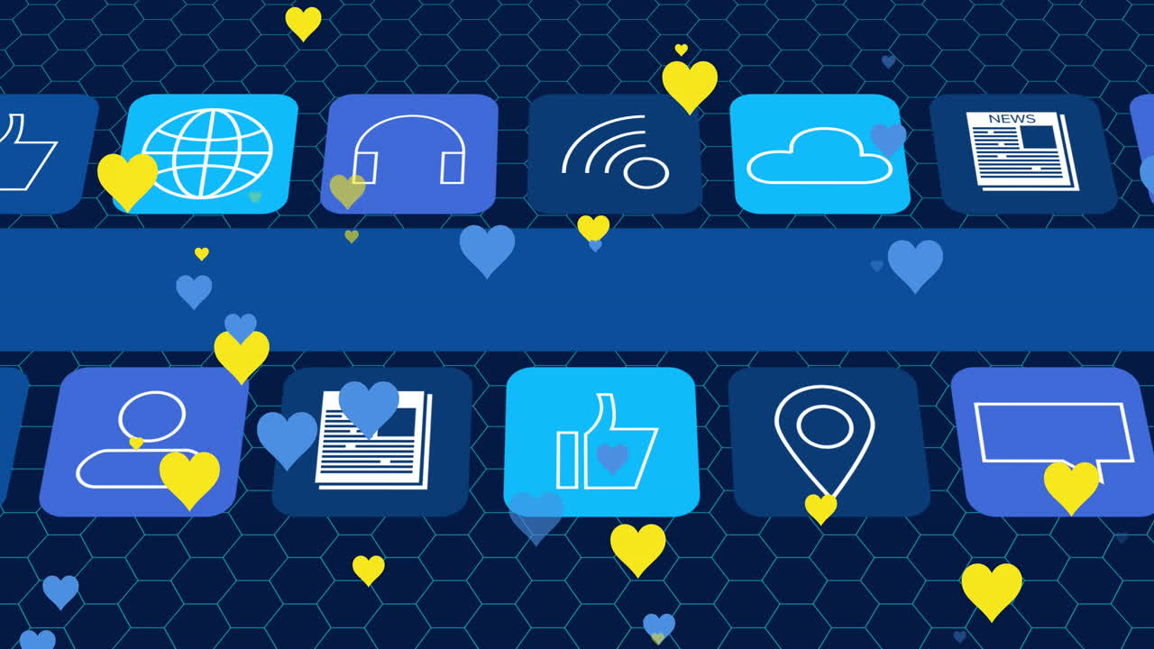 animación de los iconos de los medios sobre los iconos del corazón