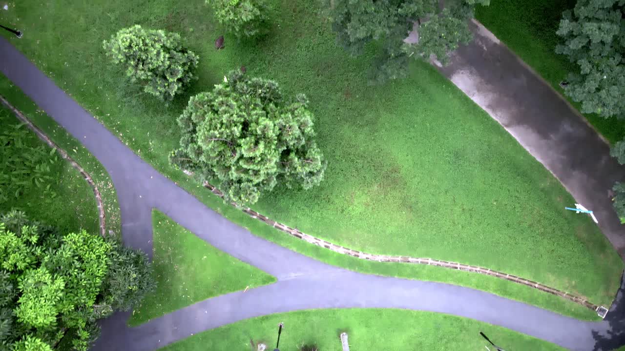 vista de pájaro de un parque escénico durante el día - vista aérea de arriba hacia abajo