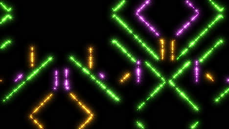 a visually stimulating abstract art piece featuring colorful lines and dots organized in a zigzag fashion against a dark backdrop