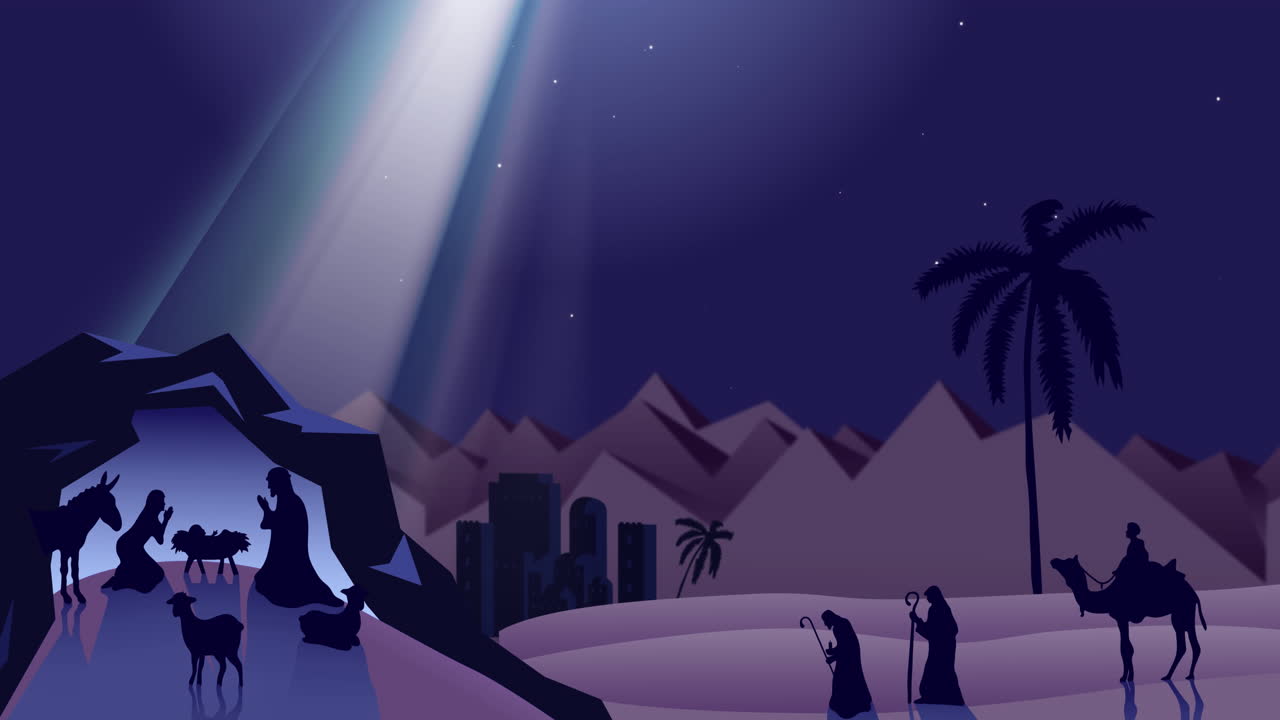 Animazione di presepe natalizio di notte