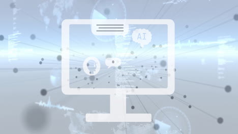 animation of network of connections and data processing over computer screen