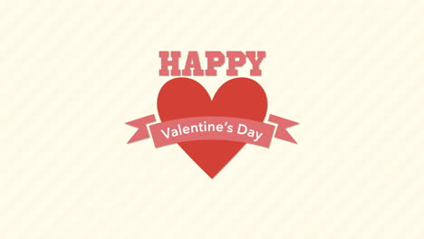 happy valentines day with red heart and ribbon on striped pattern