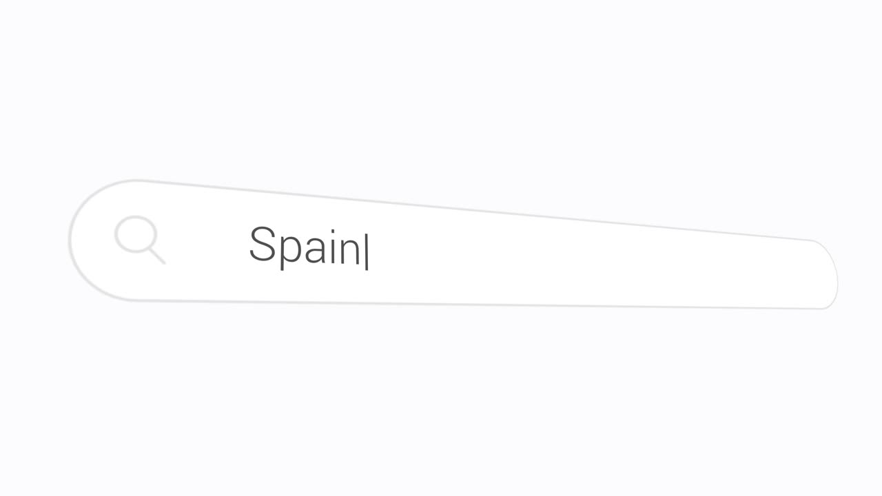 Searching For Spain In Computer Search Bar - Exploring Kingdom Of Spain. closeup shot