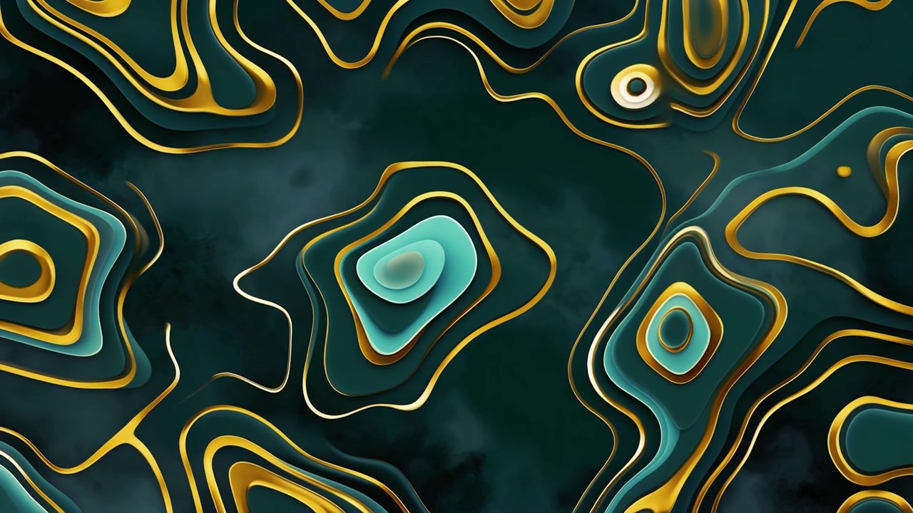 Elegant Flowing Gold and Teal Abstract Topographic Pattern