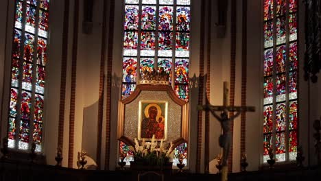 interior of the church with a view of the illuminated altar