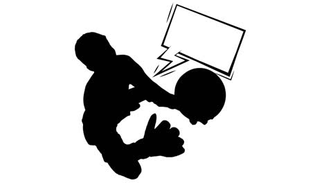 Animation-of-silhouette-of-goalkeeper-with-speech-bubble-on-white-background