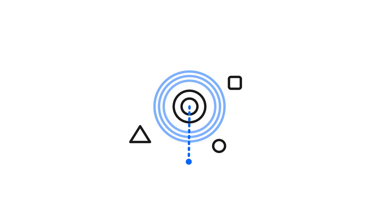 Animated Abstract Graphic with Rotating Target and Geometric Shapes