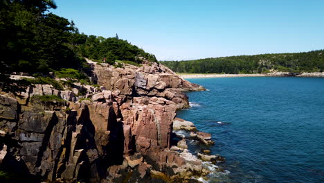 sand beach overlook vantage point at acadia national park, tilt-up shot, maine, usa