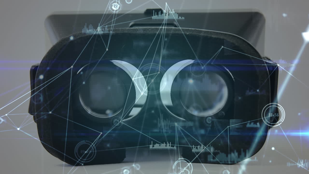 auricolari di realtà virtuale su un tavolo con grafici e linee