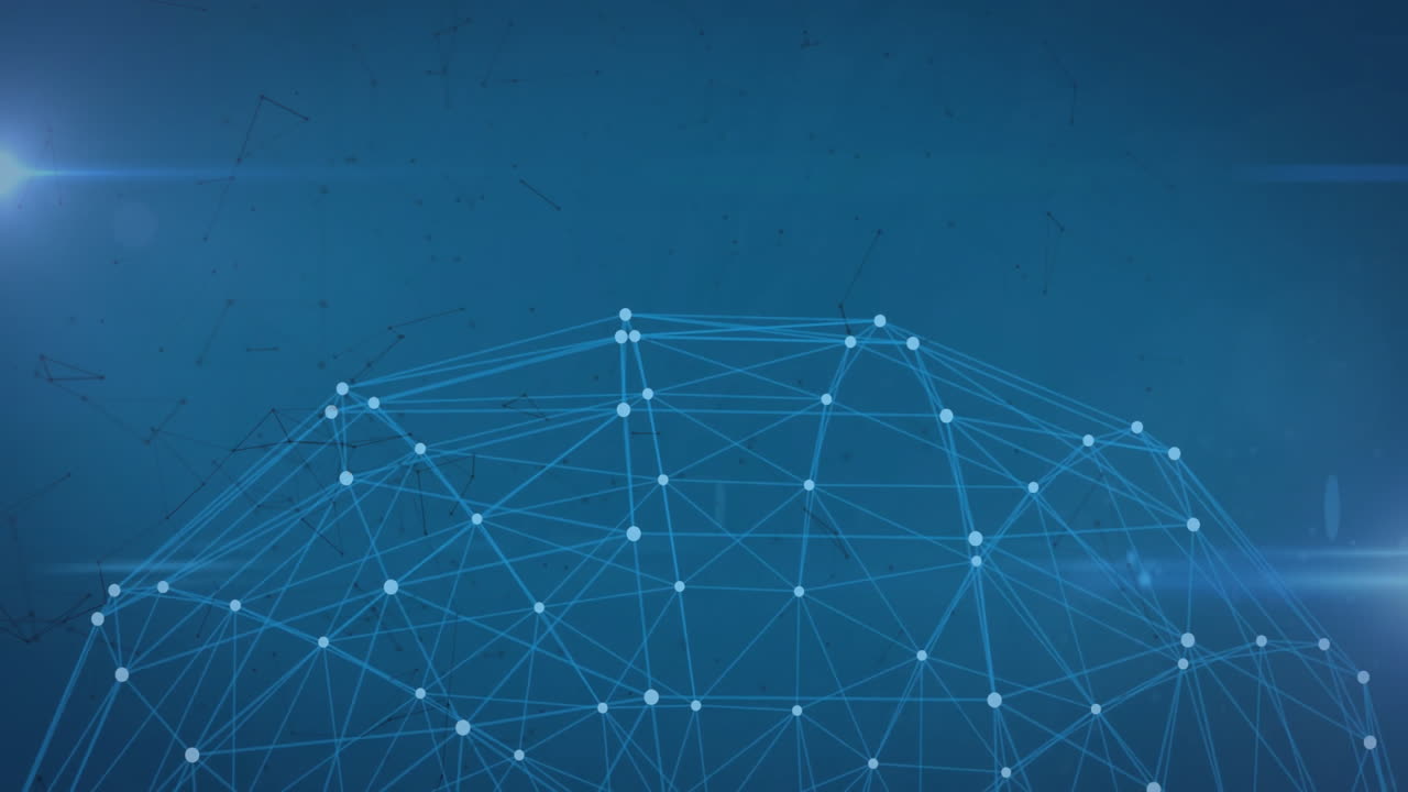 animación de la red de conexiones y procesamiento de datos en todo el mundo sobre fondo azul