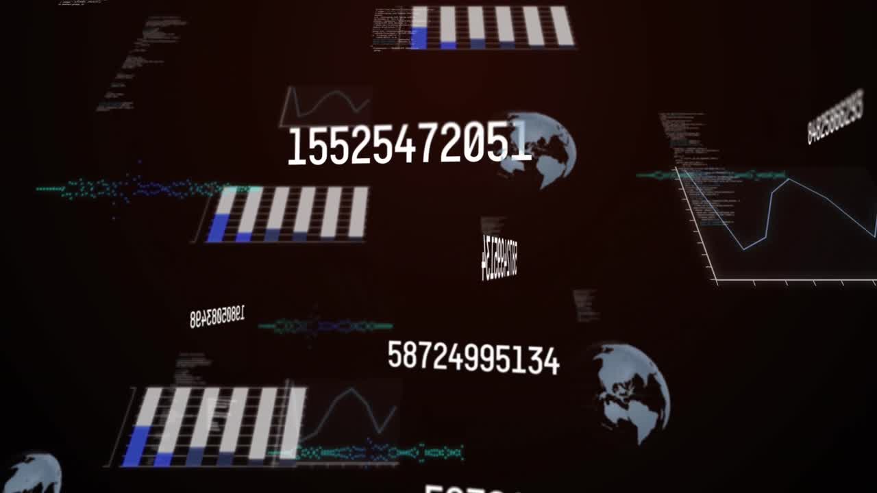 흑색 배경에서 변하는 숫자와 데이터 처리의 애니메이션