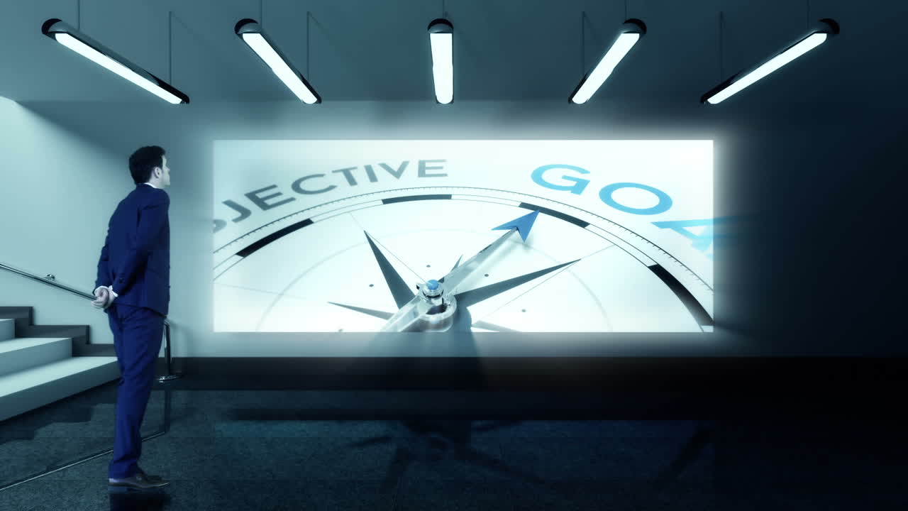 hombre de negocios viendo clip de brújula objetivo