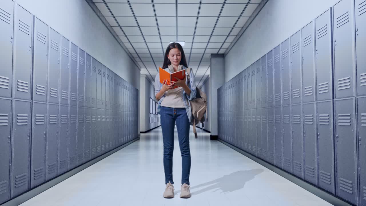 학교 복도에서 읽는 학생