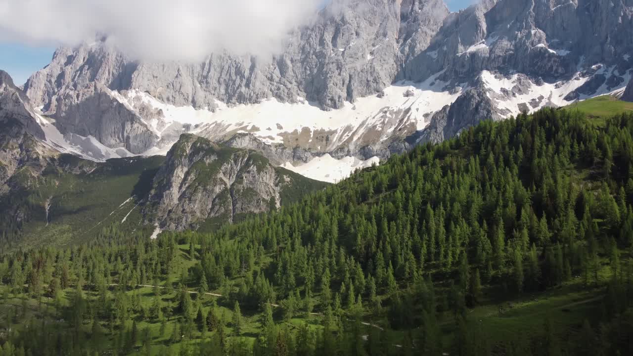 4K drone shot of majestic Dachstein Glacier, Styria, Austria in the Alps